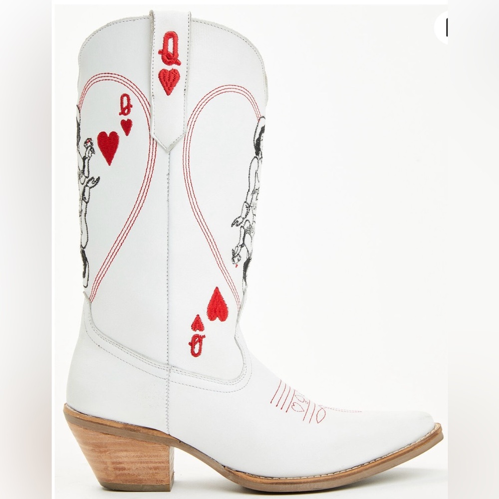 Dingo Queen Of Hearts White and Red Western Heeled Boots - Picture 2 of 5